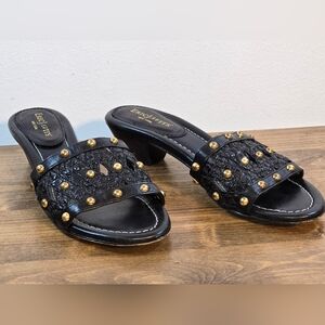 Eric Javits New York Woven Black Low-Heel Sandals Women's Size 6.5N